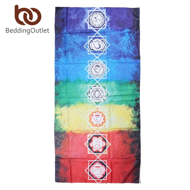 BeddingOutlet 7 Chakra Beach Towel Rainbow Stripes For Adults Mandala Blanket Microfiber Bath Towel Bohemian Tapestry Yoga Mat