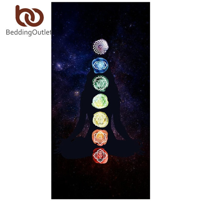 BeddingOutlet 7 Chakra Beach Towel Rainbow Stripes For Adults Mandala Blanket Microfiber Bath Towel Bohemian Tapestry Yoga Mat