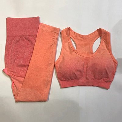 Women's Yoga Set Gym Clothing Ombre Seamless Leggings+Sports Bra Workout Sports Suit Women Energy Fitness Sportswear Active Wear