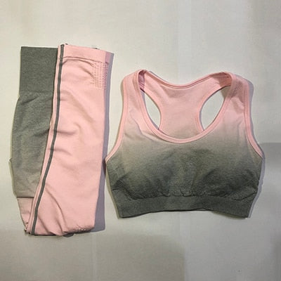 Women's Yoga Set Gym Clothing Ombre Seamless Leggings+Sports Bra Workout Sports Suit Women Energy Fitness Sportswear Active Wear